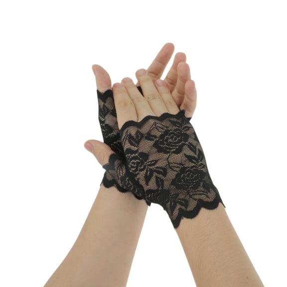 Unique Bargains Christmas 1 Pair Sunblock Fingerless Gloves Half Finger Thin Sun Block Driving Gloves for Women Black