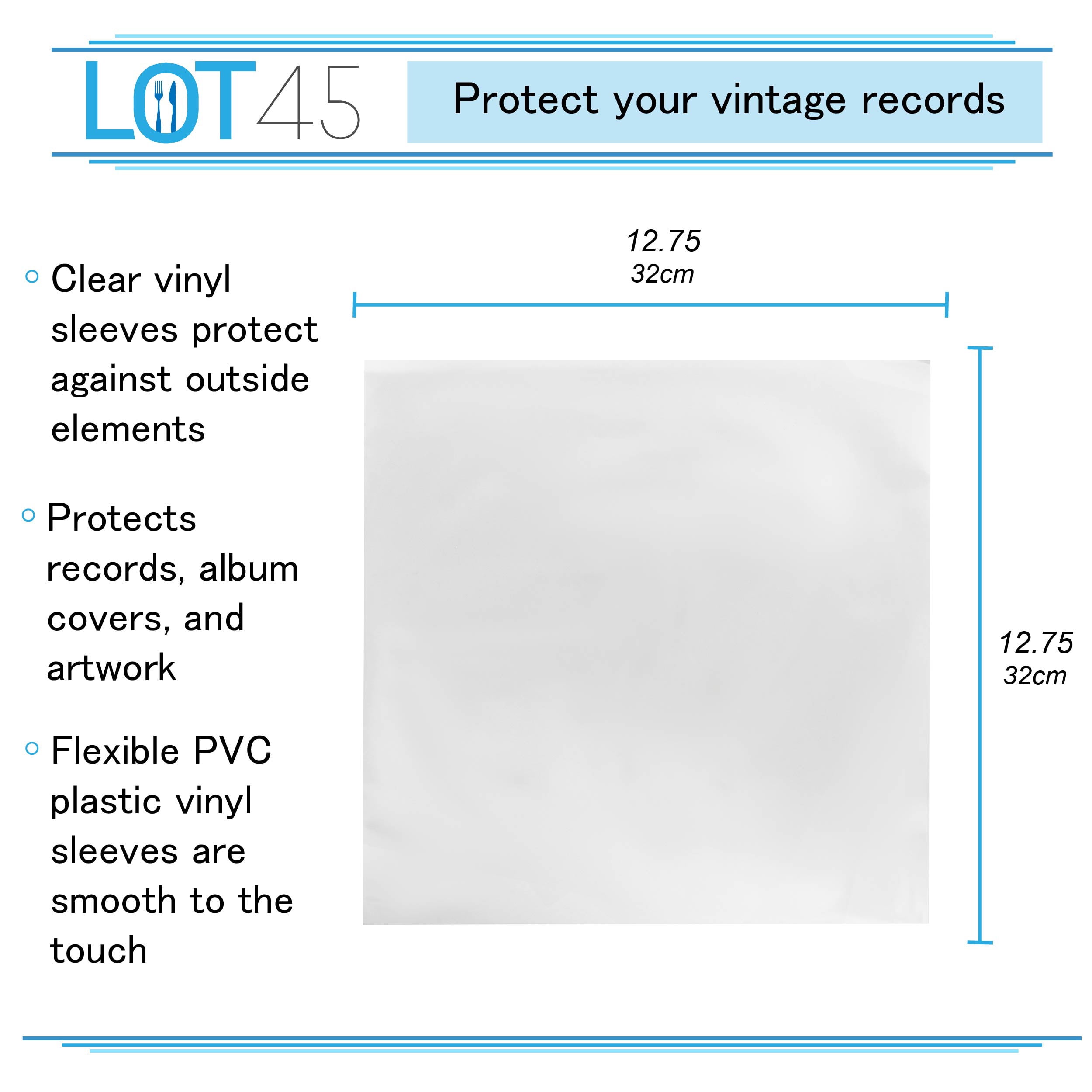 Lot45 Vinyl Record Sleeves 50 Pack Album Covers Clear Vinyl Sleeves for  Records 