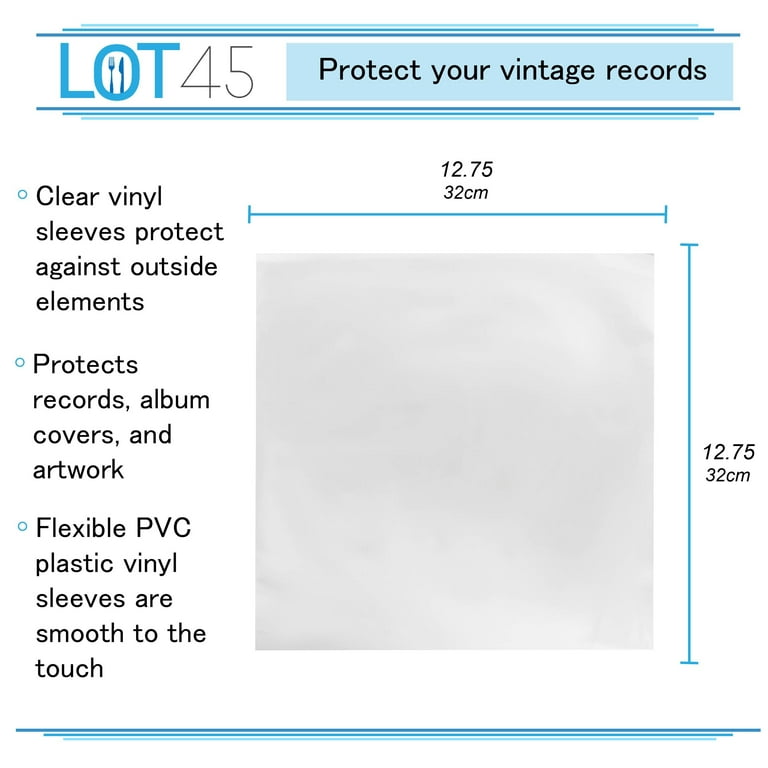 Lot45 Vinyl Record Sleeves 50 Pack Album Covers Clear Vinyl