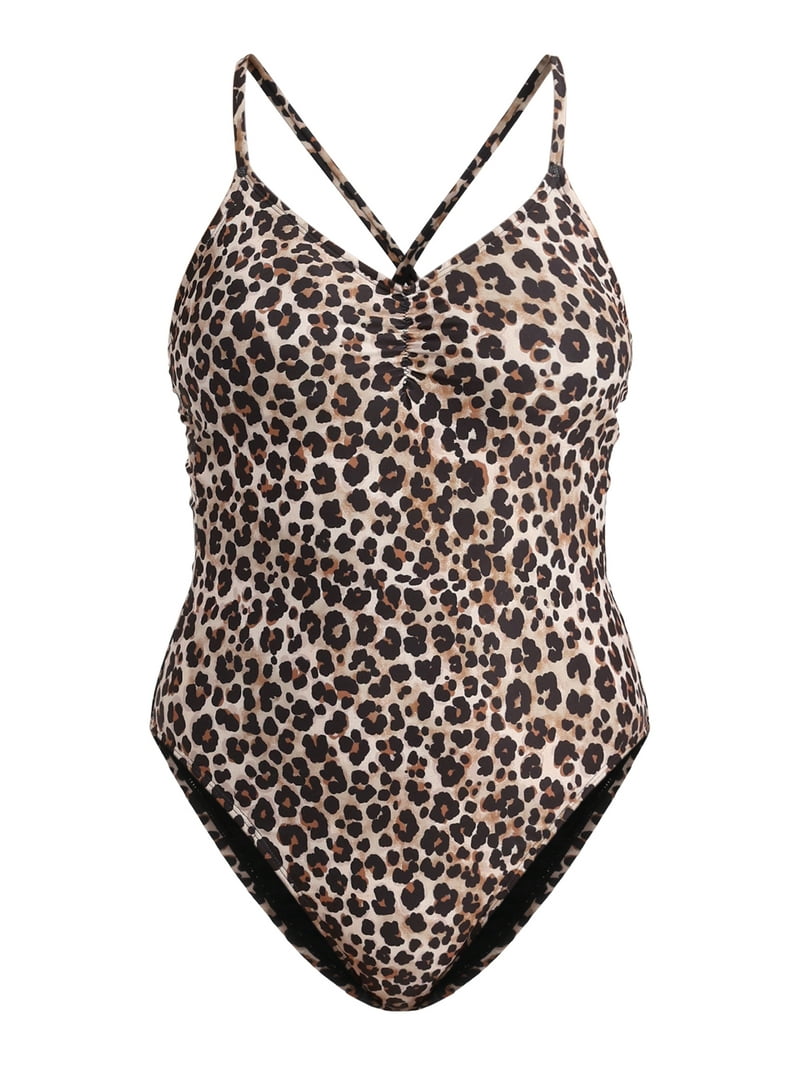 No Boundaries Cheetah Print One-Piece Swimsuit X to XXL, Cheeky