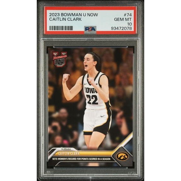 Caitlin Clark 2023 Bowman U Now WomenΓÇÖs Record Most Points in a Season Rookie Card #74 Graded PSA 10