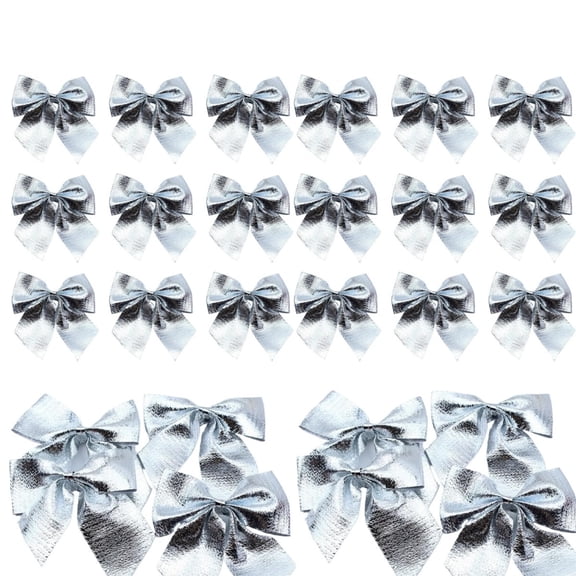 Silver Handmade Mini Red Xmas Bow,Pack of 36 Resable Christmas Bows,QZS Christmas Wreath Decoration for DIY Craft,Party Favors
