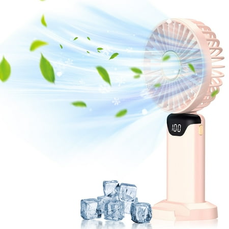 

SPOORYYO Handheld Rechargeable Silent Fan - Strong Wind Mini USB Fan 5 Speed Settings Digital Display Ultra-Long Battery Life - Doubles as Phone Stand Includes USB Cable