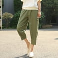 thumbnail image 5 of Cotton Linen Pants for Women Summer Tapered Lantern Leg Cropped Pants with Elastic High Waist Loose Fit Capris (2XL, Army Green), 5 of 6