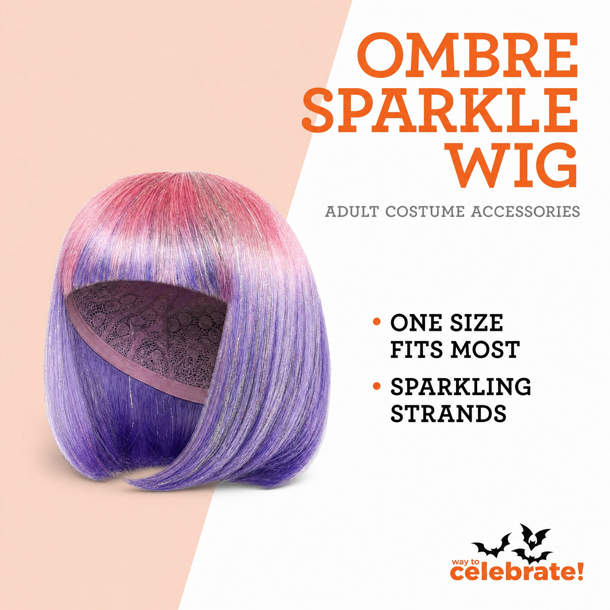Ombre Sparkle Wig Costume Accessory for Adults, Pink and Purple, Halloween by Way To Celebrate