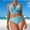Blue, variant on Women's High Waisted Full Coverage Bikini Set Deep V Neck Ruffle Modest Sporty Two Piece Swimsuit Summer Beach Swim Bathing Suits