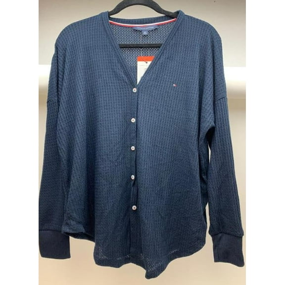 Tommy Hilfiger Women's Tie Waffle Cardigan, Navy, Medium