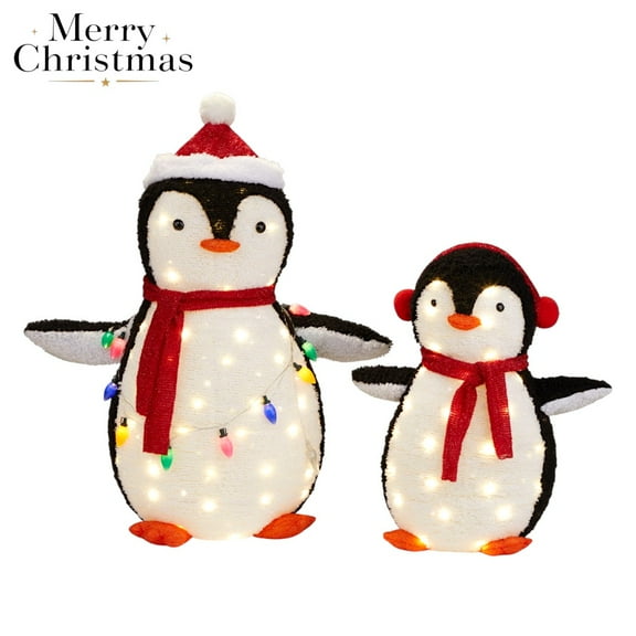 Tcbosik 2-Piece Lighted Penguin Holiday Decor Set – 3ft & 2ft, 150 Warm White LEDs   Multicolor Light String, Weather-Resistant Metal Frame, Perfect for Patio/Yard Christmas Decoration