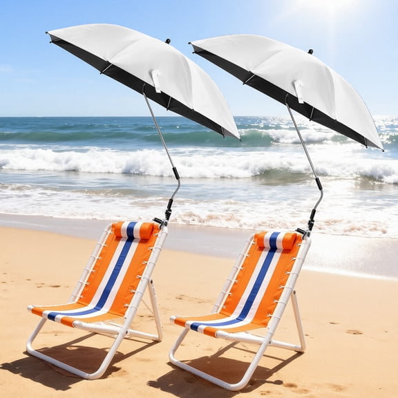 2 PACK Beach Chair Umbrella with Clamp, 360° Adjustable Clip On Umbrella for Camping Chair, UPF50 UV Protection Sun Umbrellas for Stroller, Wheelchair, Golf Cart