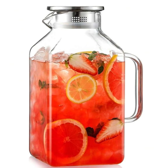 odorsTT 1 Gallon Square Glass Pitcher with Lid and Spout, Borosilicate Glass Carafe for Hot/Cold Drink, Water Pitchers with Handle for Fridge, Extra Large Jug for Iced Tea, Coffee, Juice, Beverage