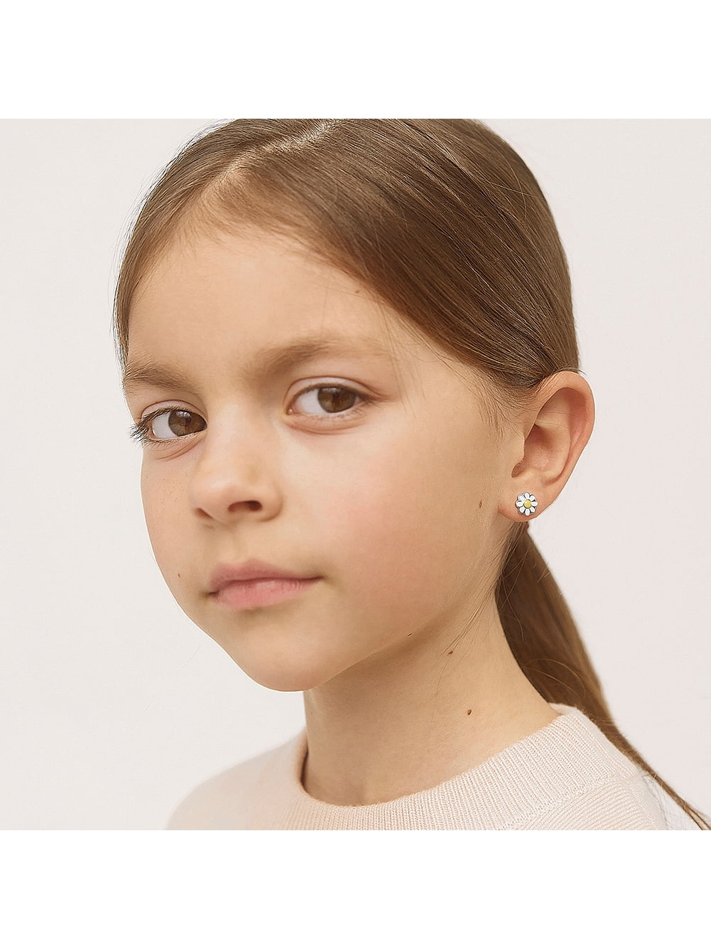 925 Sterling Silver Enamel Daisy Screw Back Earrings for Toddler Girls Flower