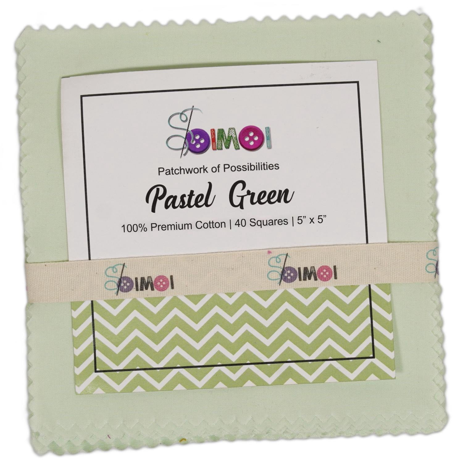 Soimoi 40 Pcs Solid Cotton Fabric Squares Bundles Charm Packs for Quilting, Fat Quarter Layer Cakes, Fabric Scraps for Crafts,Precuts Quilt Squares 5 x 5 inches, DIY Fabric Bundle - Pastel Green