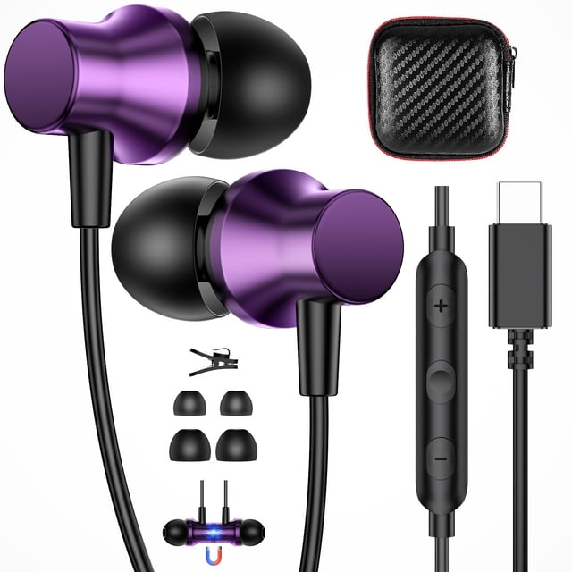 Auriculares con cable APETOO USB C para iPhone 17, 16 y 15 Pro, color morado