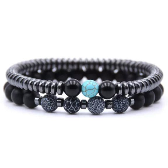EOEMY 2Pcs/Sets Natural Stone Hematite Weight Lose Bracelets Women Men Jewelry-Crack
