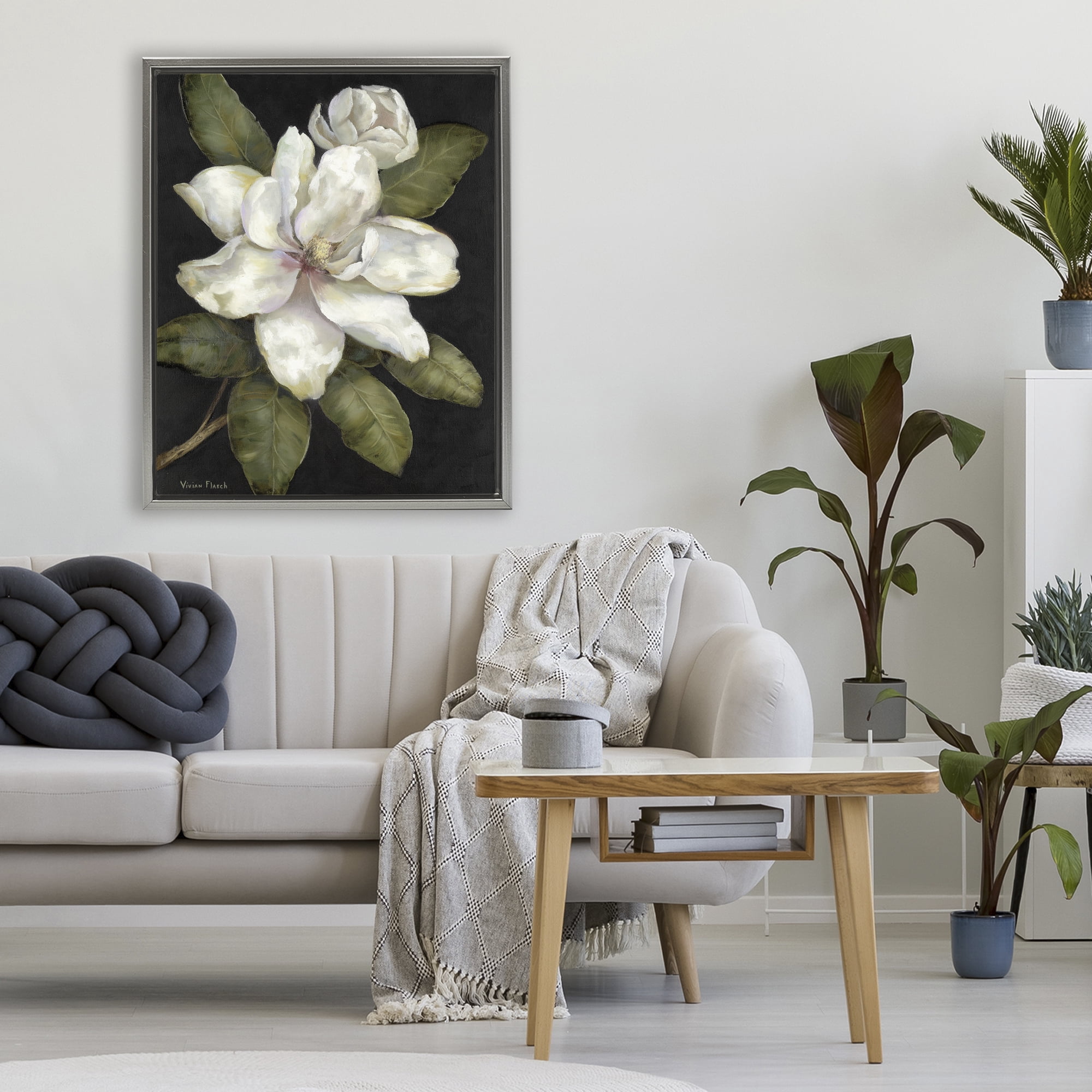 Stupell Industries Budding Magnolia Blooms Gray Framed Floater Canvas Wall Art, design by Nan
