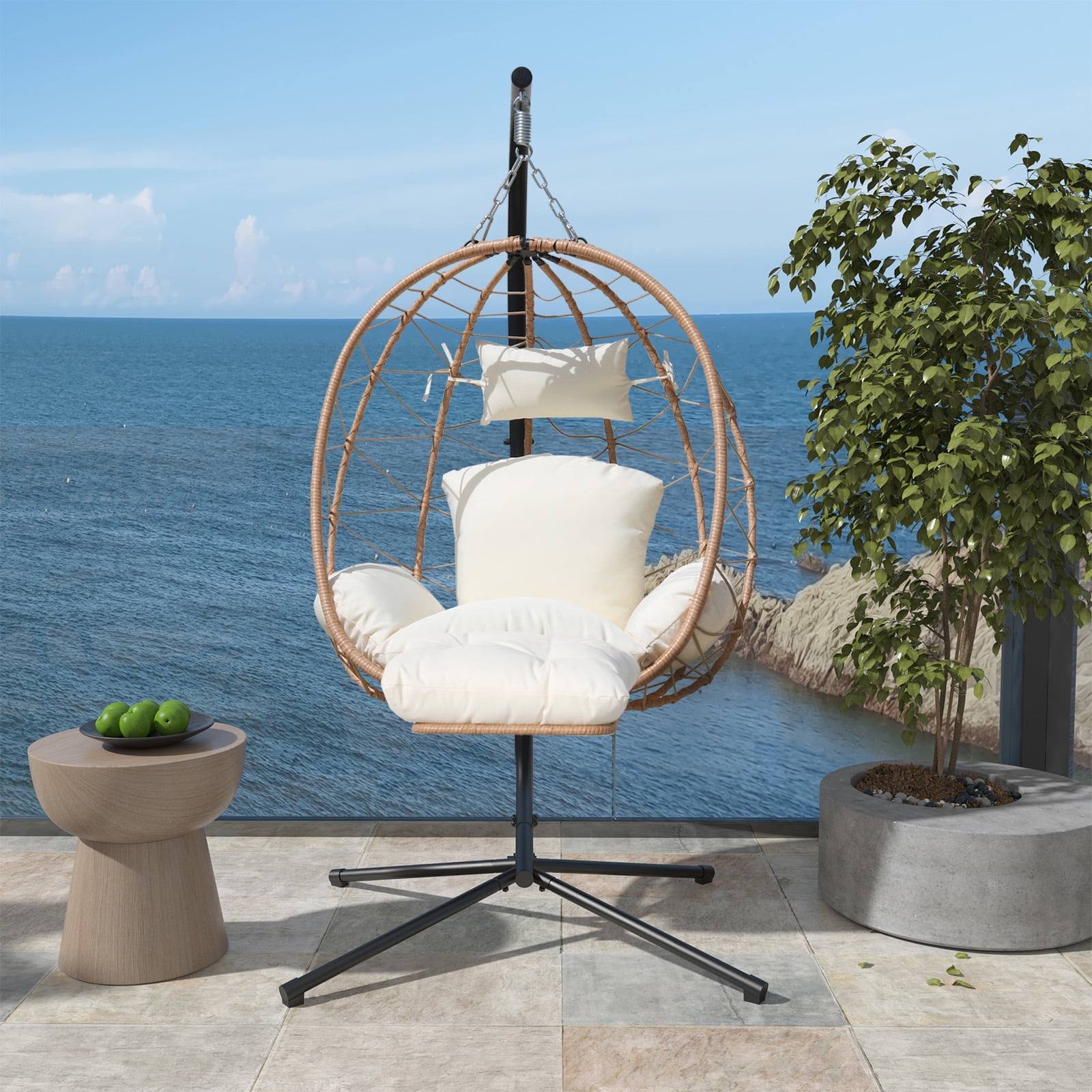 FKSLIFE Double Hanging Wicker Egg Swing Chair, Indoor FKSLIFE Double Hanging Wicker Egg Swing Chair, Indoor