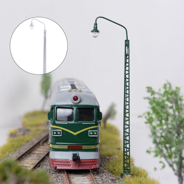 Train Lamppost Bright White Lighting Modes LED Scene Lights Layout Model Railway Lamp Making Architectural Table Yards Silver(Warm Light)