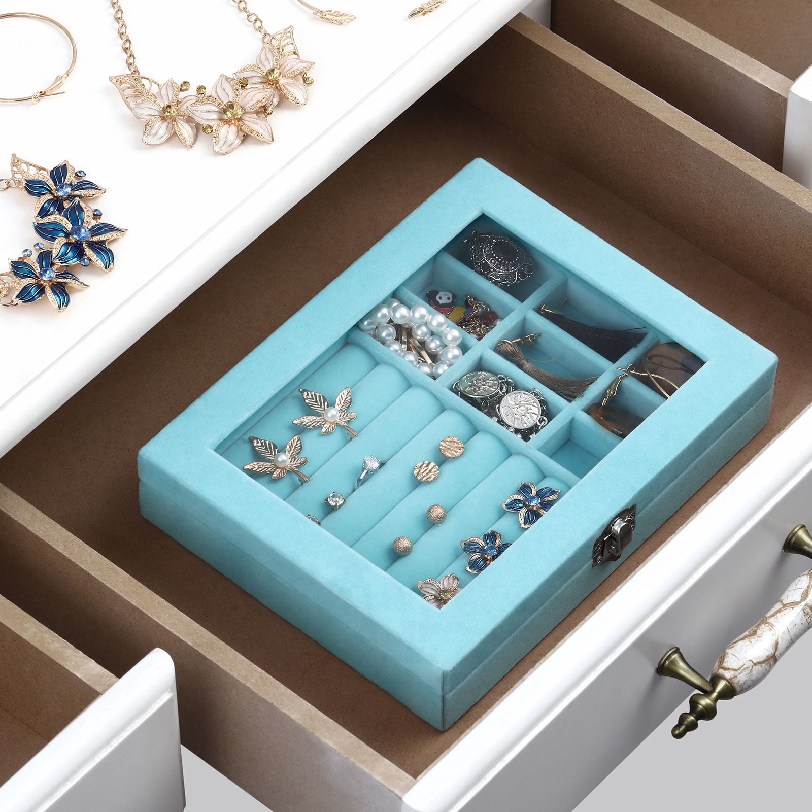 Velvet Jewelry Organizer For Earring&Rings Storage，Blue