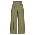 thumbnail image 7 of MVRLSH Women's Wide Leg Pants Lightweight Loose Pleated Cropped High Waist Culotte Trousers for Daily Relaxed Outfits Stretch Dress Casual Flowy Palazzo Pants Green - M, 7 of 7