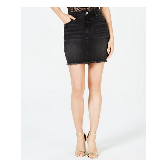 MATERIAL GIRL Womens Black Frayed Mini Pencil Skirt Juniors Size: 15