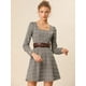 thumbnail image 2 of Vestido A Cuadros De Manga Larga Con Cuello Cuadrado Vintage De Otoño Para Mujer Marrón L, 2 of 6