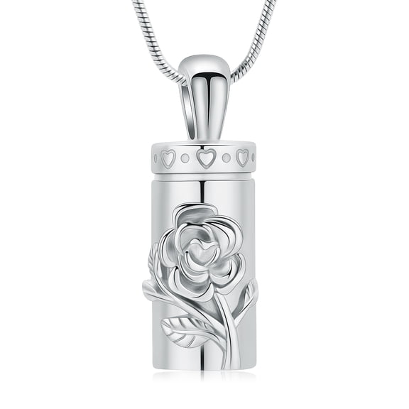 Rose Flower Urn Necklace for Ashes Cylinder Cremation Jewelry for Ashes for Women Ashes Keepsake Pendant for Human / Pet Memorial Locket Holder