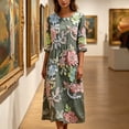 thumbnail image 7 of VBVC Women's and Women's Plus 3/4 Sleeve Midi Dress, Summer Casual Crew Neck Dress For Women, Ladies' Loose Fit Floral Dress with Pockets,Army Green,S-5XL, 7 of 7