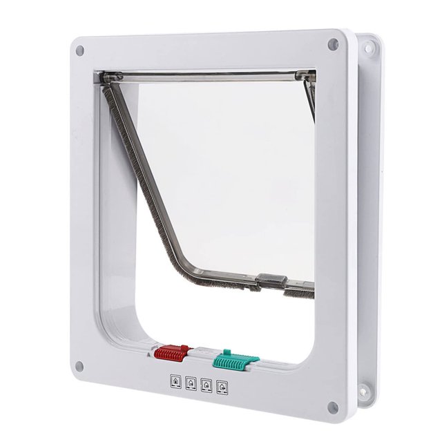 Puerta para gatos mediana con cierre de 4 vías para puertas interiores y exteriores, puerta para mascotas resistente a la intemperie para gatos, perritos, gatitos y gatitos con circunferenci