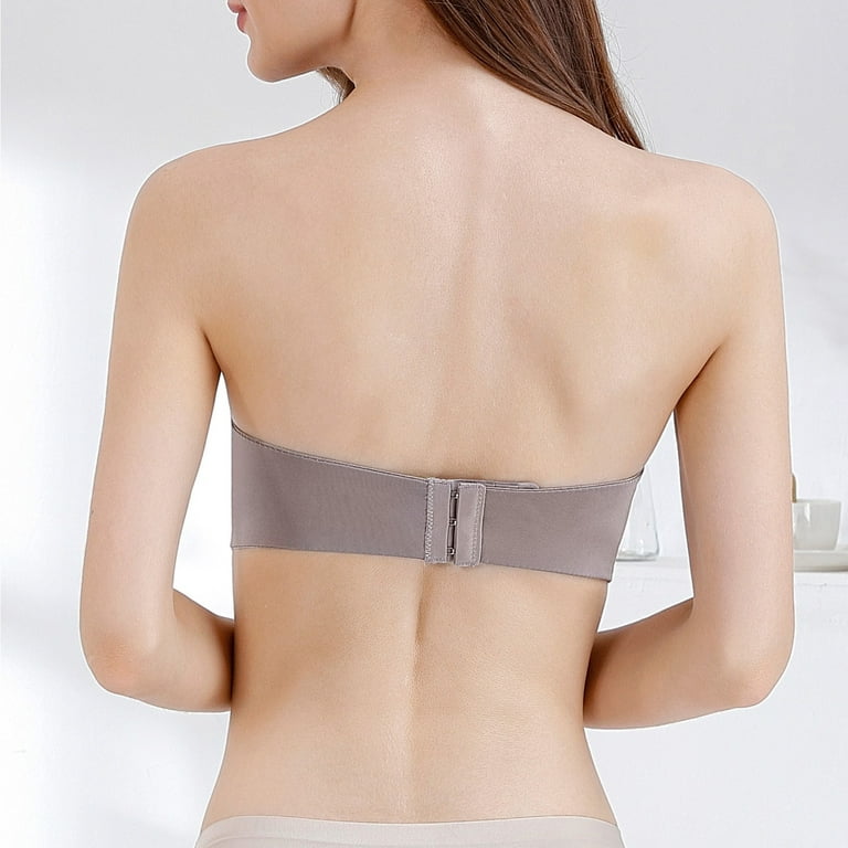 Bras For Women Solid Color Strapless Non Slip Adjustment Rimless Dress Bra  F Cup 