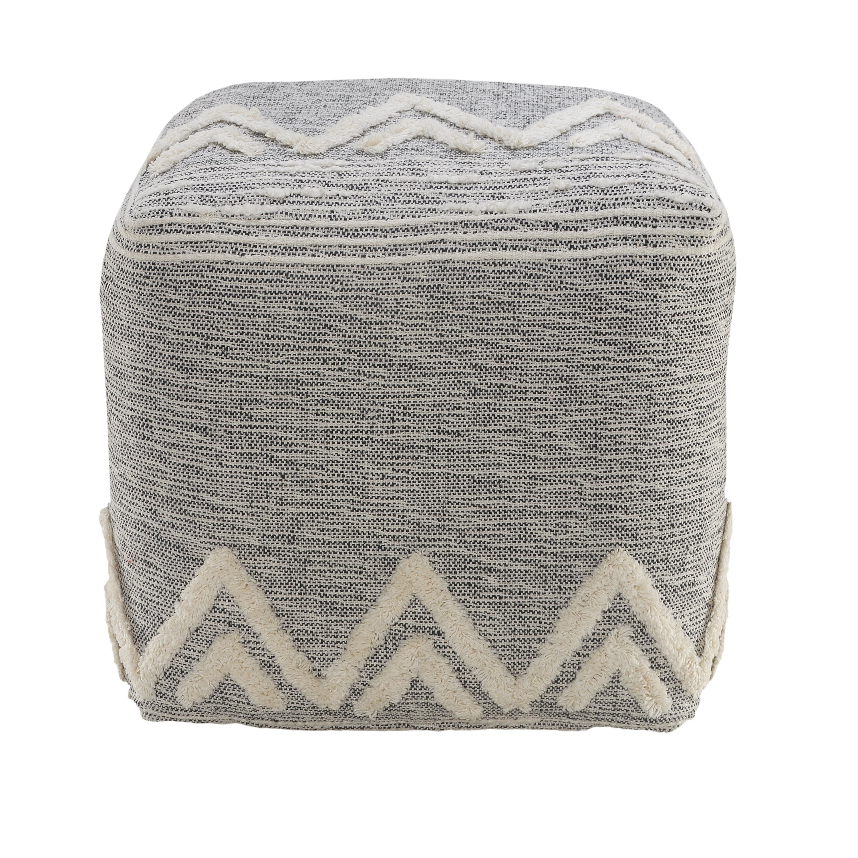 LR Home Miriam Square Gray/Ivory Shag Mountains Indoor Medium Pouf Ottoman, 16" H x 16" W