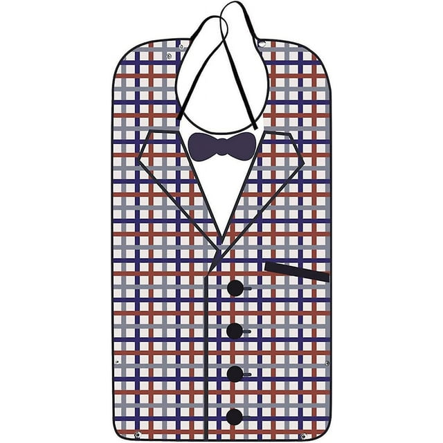 BRILLAR Baberos para adultos para hombres, patrón de pajarita, 2 piezas, lavables a máquina, protectores de ropa con recogedor de migas para personas mayores