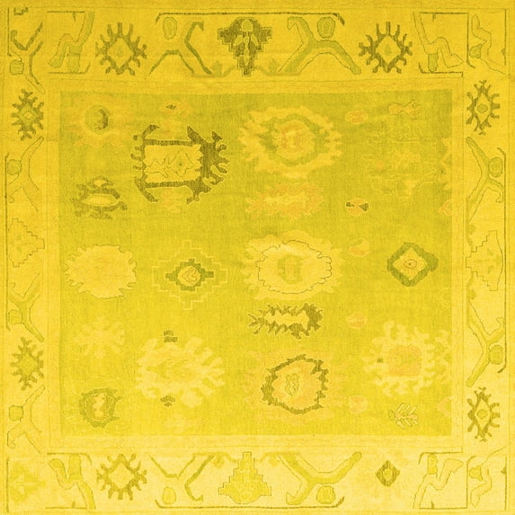Ahgly Company Indoor Square Oriental Yellow Traditional Area Rugs, 3' Square
