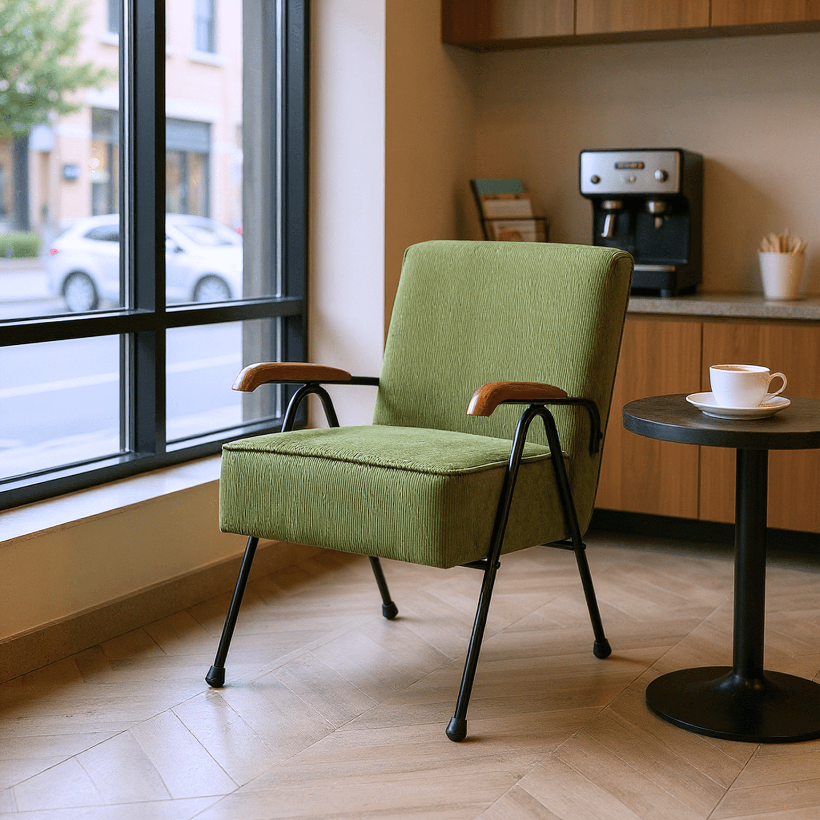 Homy Casa Accent Chair with Metal Legs and Upholstery, Living Room Reading Armchair, Olive Green