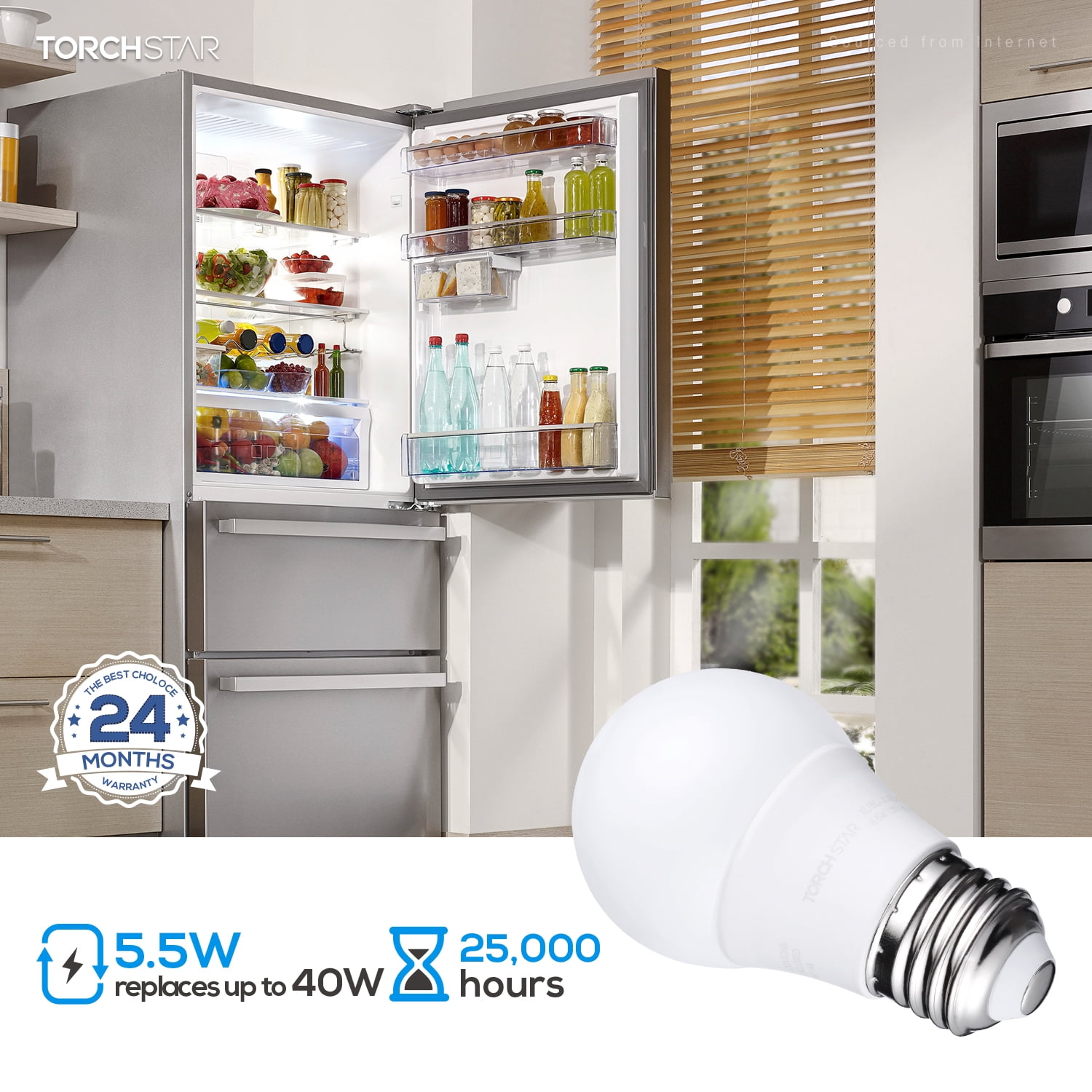 TORCHSTAR LED Refrigerator Light Bulb, 40W Equivalent, A15 Appliance Fridge Bulbs, 5.5W, 5000K Daylight, E26 Medium Base Freezer Bulb, Pack of 6