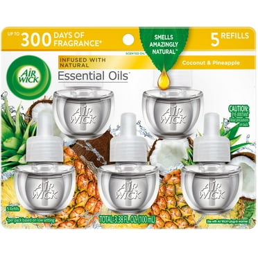 Air Wick Plug in Scented Oil Refill, 5 ct, Coconut and Pineapple, Air Freshener, Essential Oils