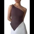 thumbnail image 3 of Blusa Asimétrica de Punto Sin Mangas con un Solo Hombro para Mujer, Estilo Y2K, Verano 2025 Color Café M, 3 of 10
