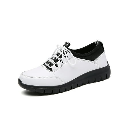 

Eloshman Women Flats Comfort Casual Shoes Lace Up Sneakers Daily Flat Non-Slip Fashion Sneaker Breathable Walking Shoe White 4.5