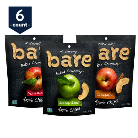 bare Baked Crunchy Apple Chips Variety Snack Pack, Fuji & Reds, Cinnamon, and Granny Smith, 6