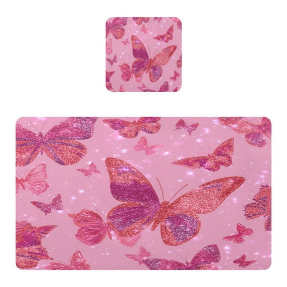 Square Leather Placemat Set One SizeX1 Heat-Resistant Washable Kitchen Table Decorations Glittering Sequin Butterfly