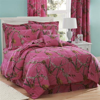 PINK CAMO 12 PC SET! QUEEN COMFORTER SHEETS PILLOWCASES CURTAINS VALANCE 