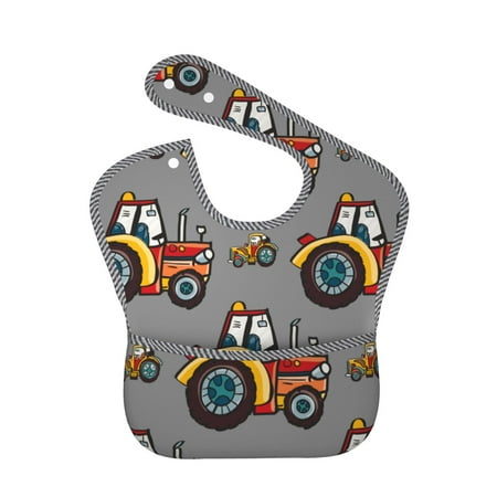 Bingfone Mess-Proof Baby Bib - Waterproof Bib For Baby Boy Or Girl With Food Catcher Pocket, Unisex-Cartoon Tractor