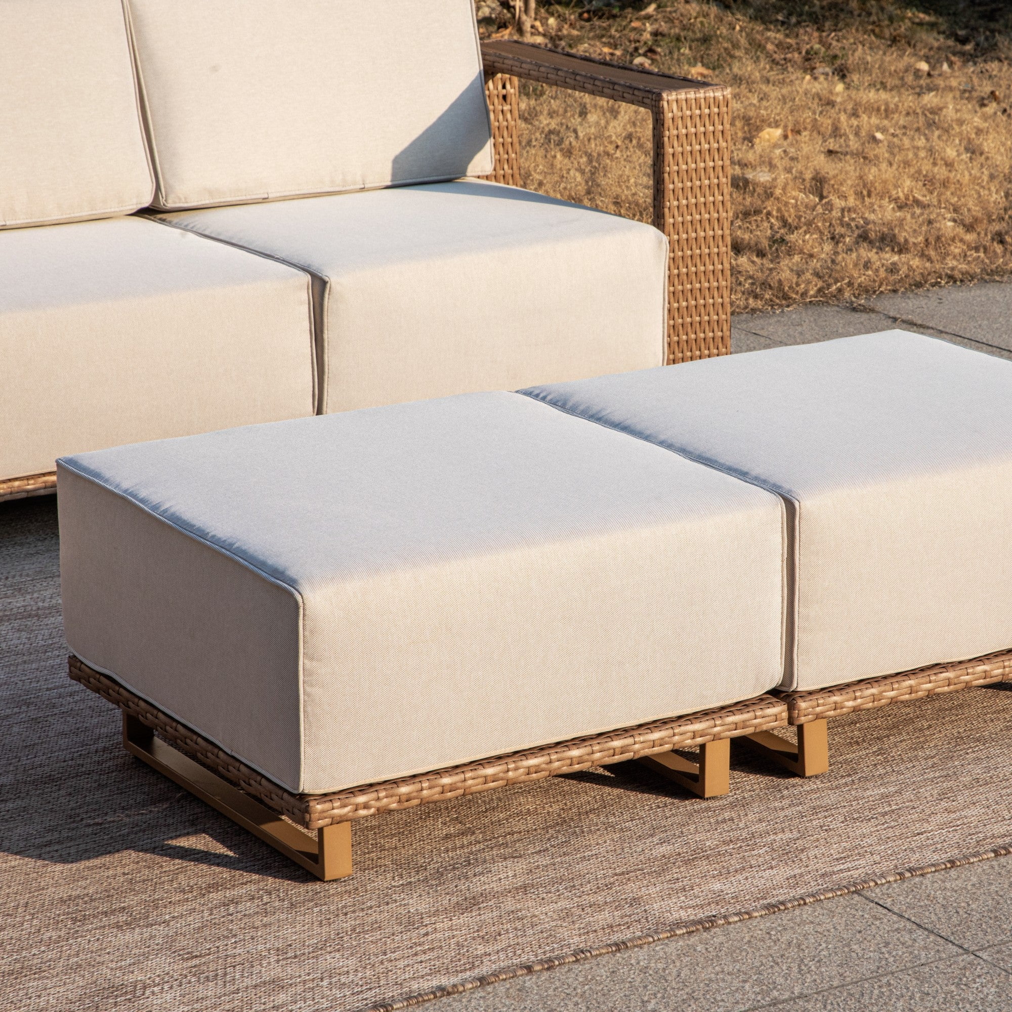 MF Studio 8-Piece Wicker Patio Furniture Set, L Shaped Outdoor Sectional Set with 2 Ottomans, Beige