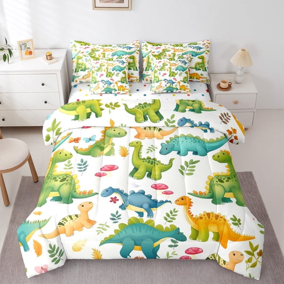 Castle Fairy Cute Dino Twin Bedding Sets,Jungle Wildlife Dinosaur Bedding Comforter Set