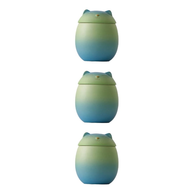 Becaristey Store All Essentials In Practical Large Capacity Ceramic Canisters Cute blue-green 150ml 3Set