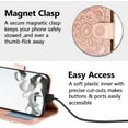 thumbnail image 3 of Mandala Case for Google Pixel 6 Pro, Premium Leather Flip Wallet Card Slots Magnetic Stand Protective Cover Ultra Slim Case with Lanyard, Embossed Flip Cover-Rose Gold, 3 of 16