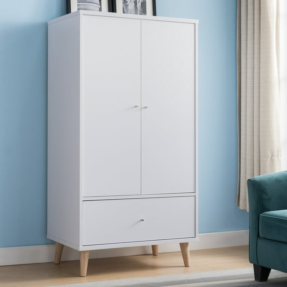 Massenburg II 2-Door and 1-Drawer Wood Wardrobe, White