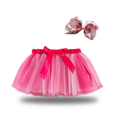 

IROINNID Mini Tutu Skirt For Toddler Girls Cute Party Dance Splice Rainbow Net Yarn Sequins Tulle Skirt Bow Hairpin Suit Contrast Color Skirt Hot Pink