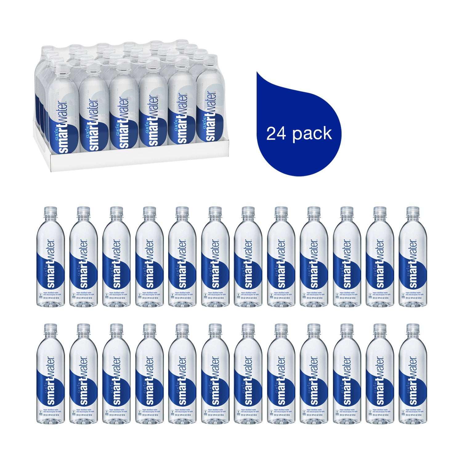 Smartwater vapor distilled premium water bottles, 20 fl oz, 24 Pack