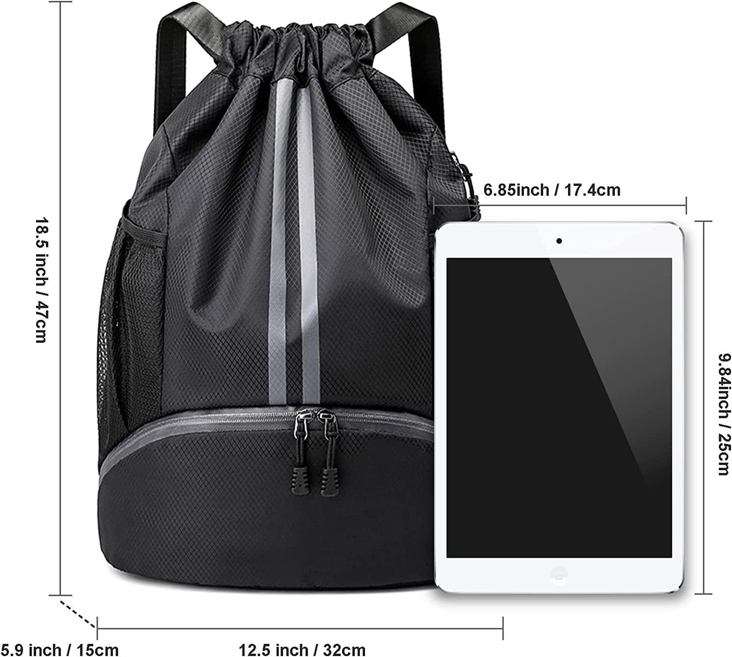 Swim Bag Sackpack, Lightweight Drawstring Backpack Training Gymsack with  Dry Wet Compartment, Waterproof Casual Bags for Gym Shopping Swimming Yoga  Sport (Black) 