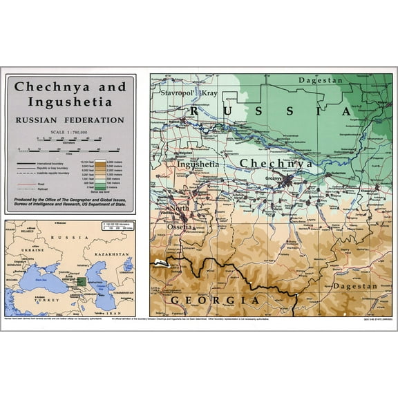 24"x36" Gallery Poster, map of Chechnia (Russia) 1995 p2